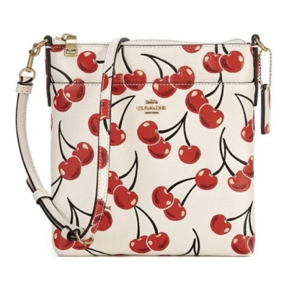 NWT Coach Red Cherry print White Kitt File leather crossbody